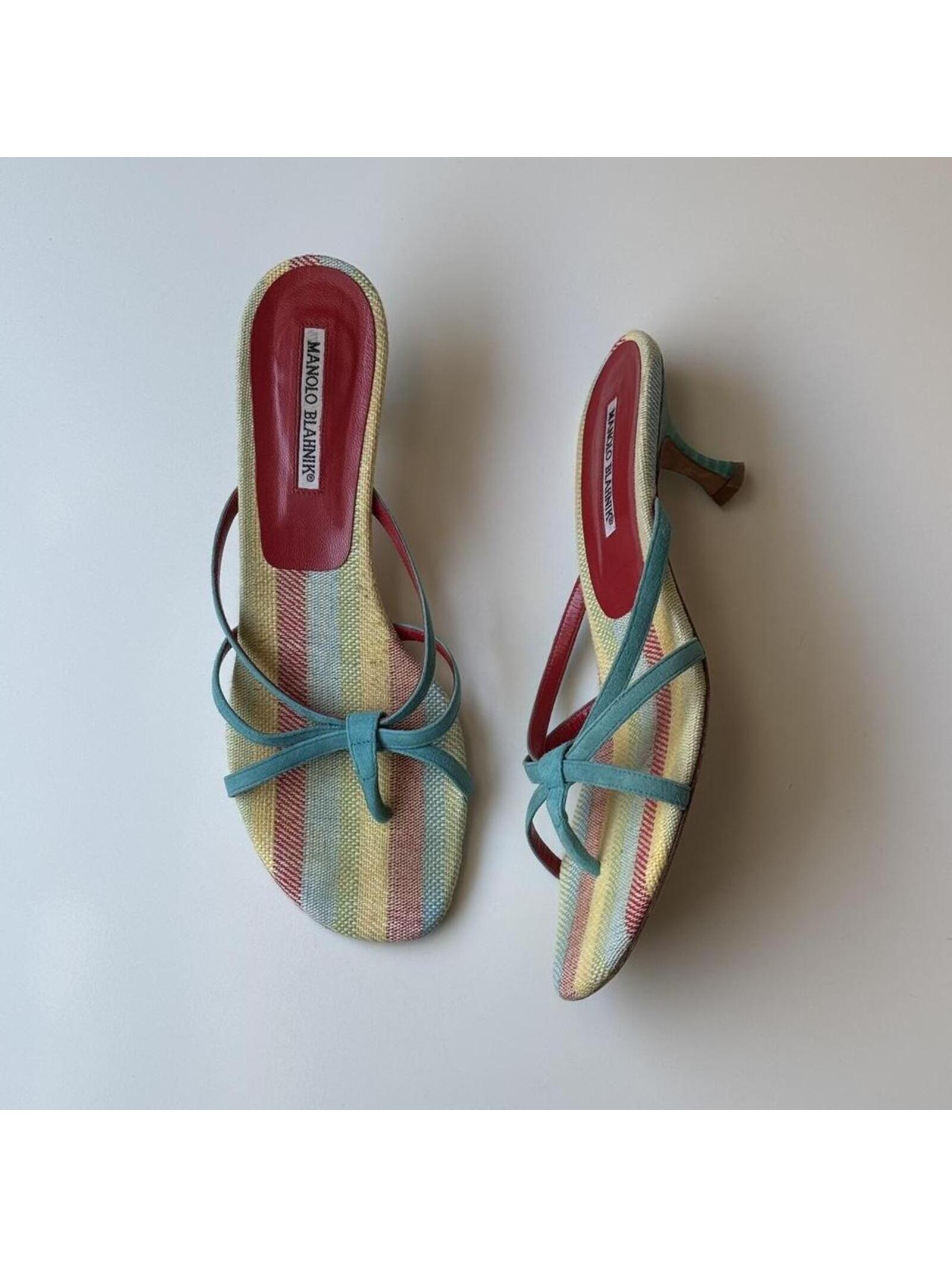 Manolo Blahnik Pastel Striped Thong Sandals